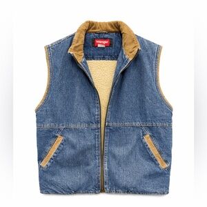 Wrangler Hero Denim Sherpa Lined Vest Men’s M Corduroy Collar Workwear